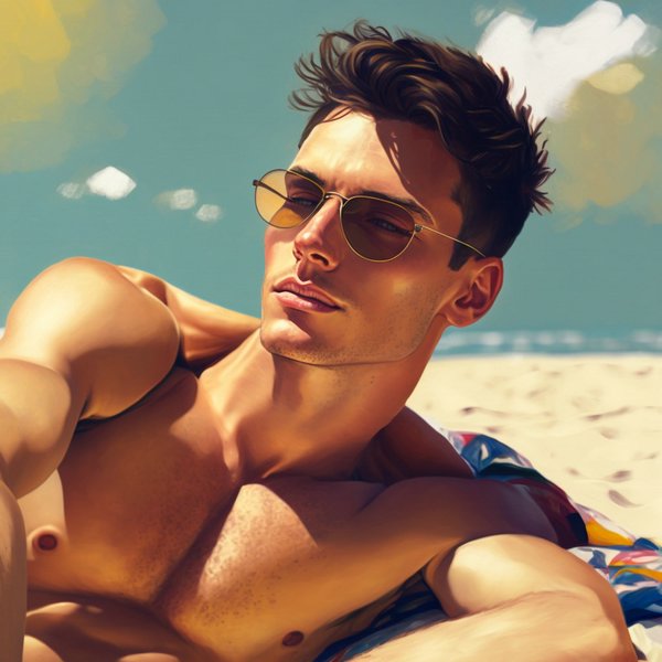 мужчина лежит на пляже иллюстрация
